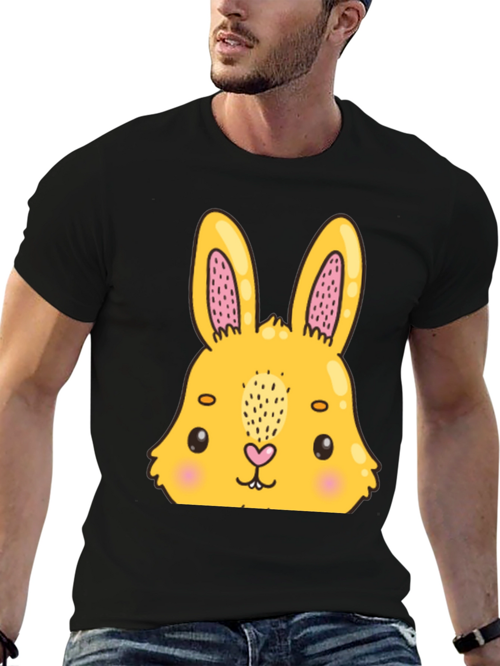 Cute Bunny Graphic Black T-Shirt