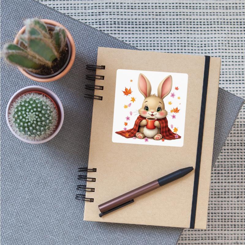 Rabbit Enjoying Coffee in blanket autumn