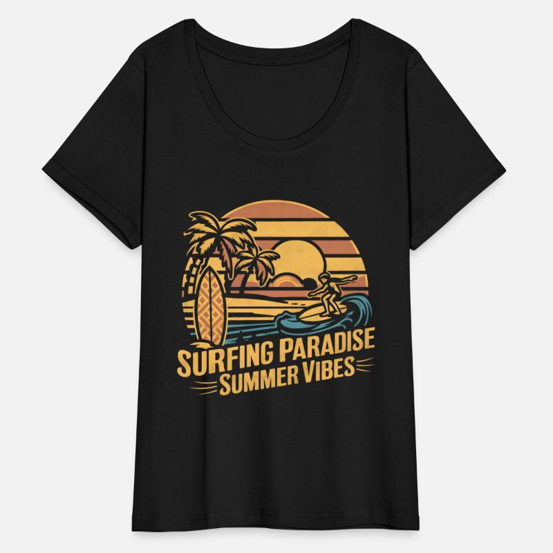 Retro board Surfing Great Wave Summer Paradise