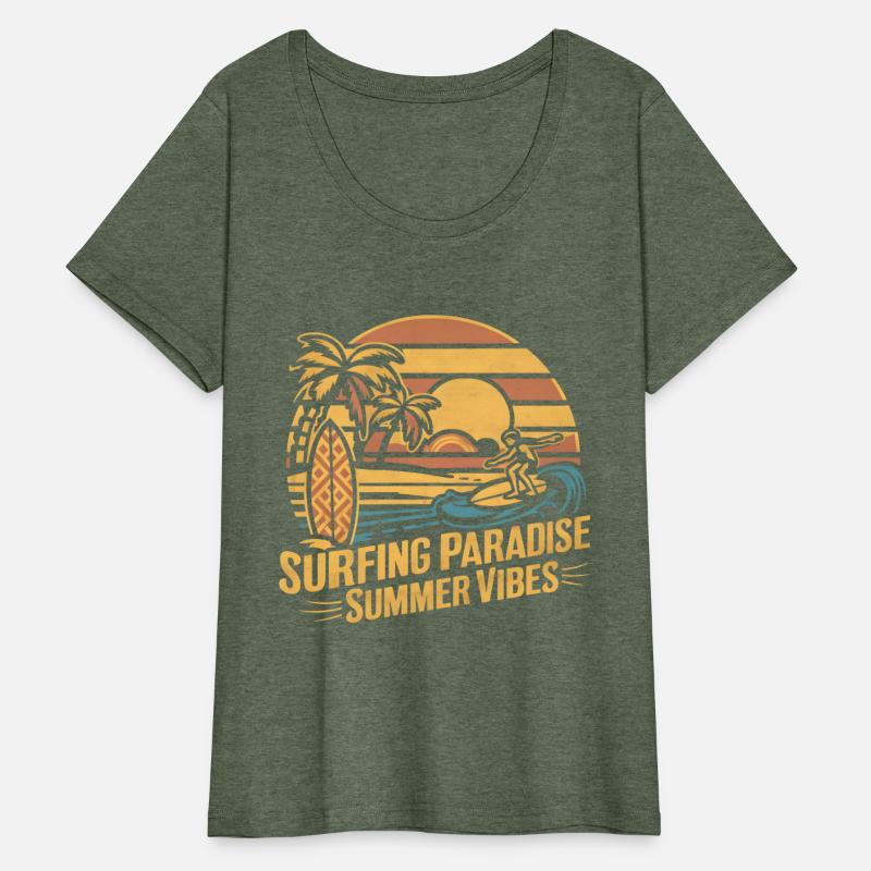 Retro board Surfing Great Wave Summer Paradise