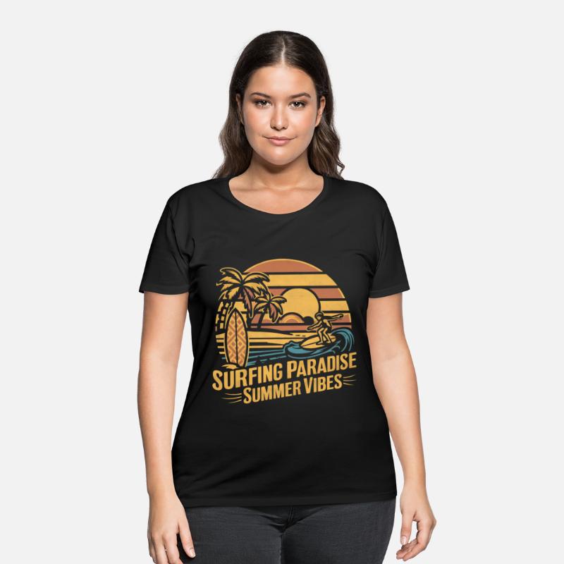 Retro board Surfing Great Wave Summer Paradise