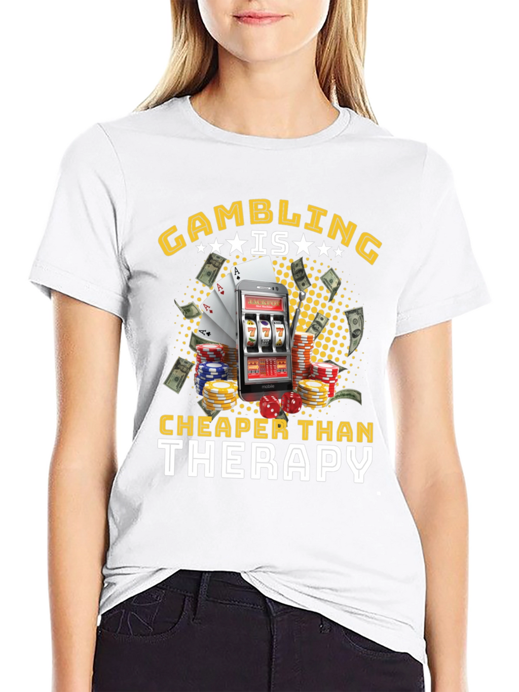 Gambling is Cheaper Than Therapy Black T-Shirt