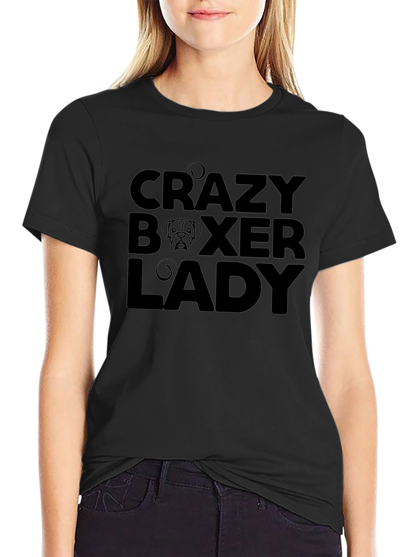 Crazy Boxer Lady Black Graphic T-Shirt