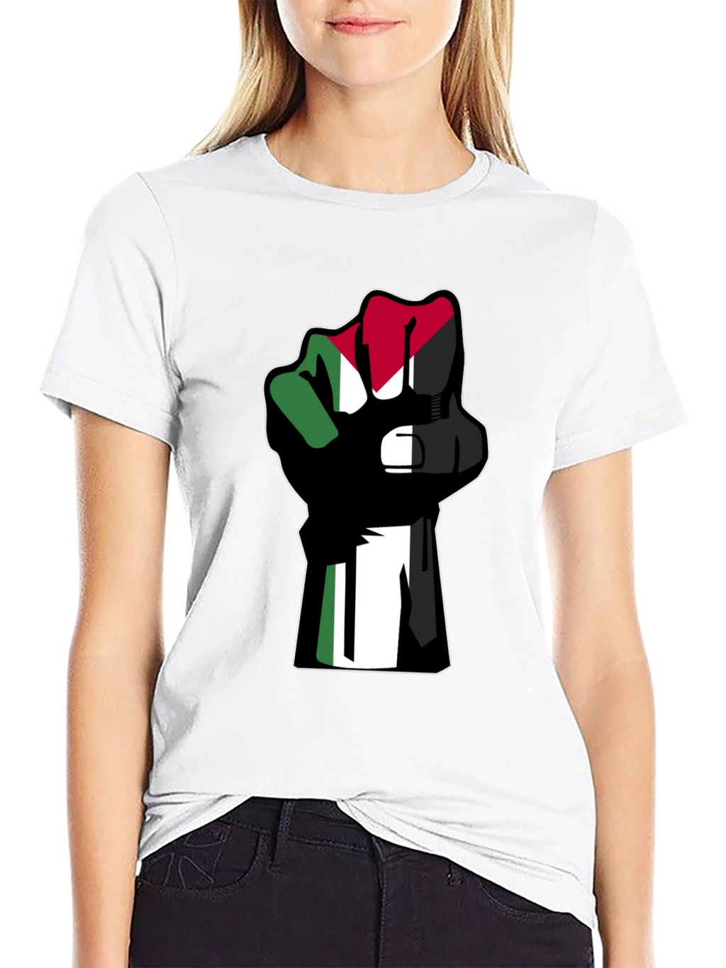 Flag Fist Black T-Shirt - Palestine Solidarity