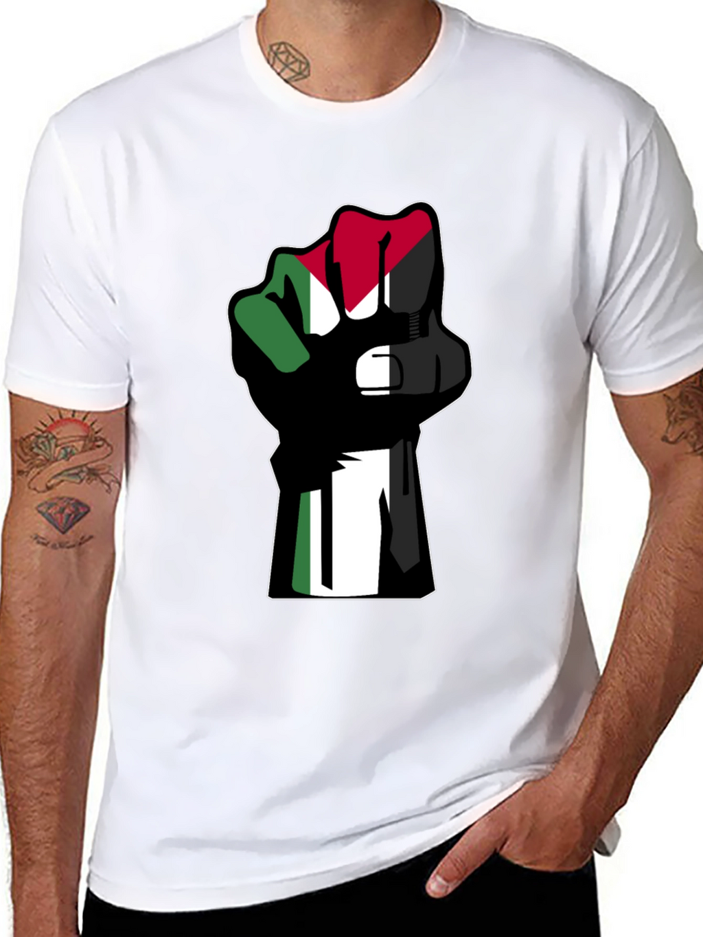 Flag Fist Black T-Shirt - Palestine Solidarity