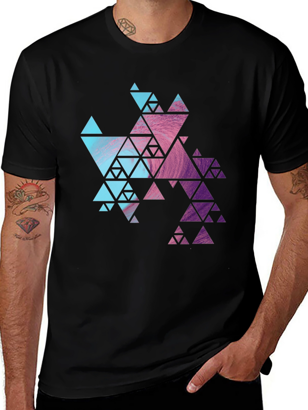 Geometric Fractal Triangle T-Shirt - Modern Design