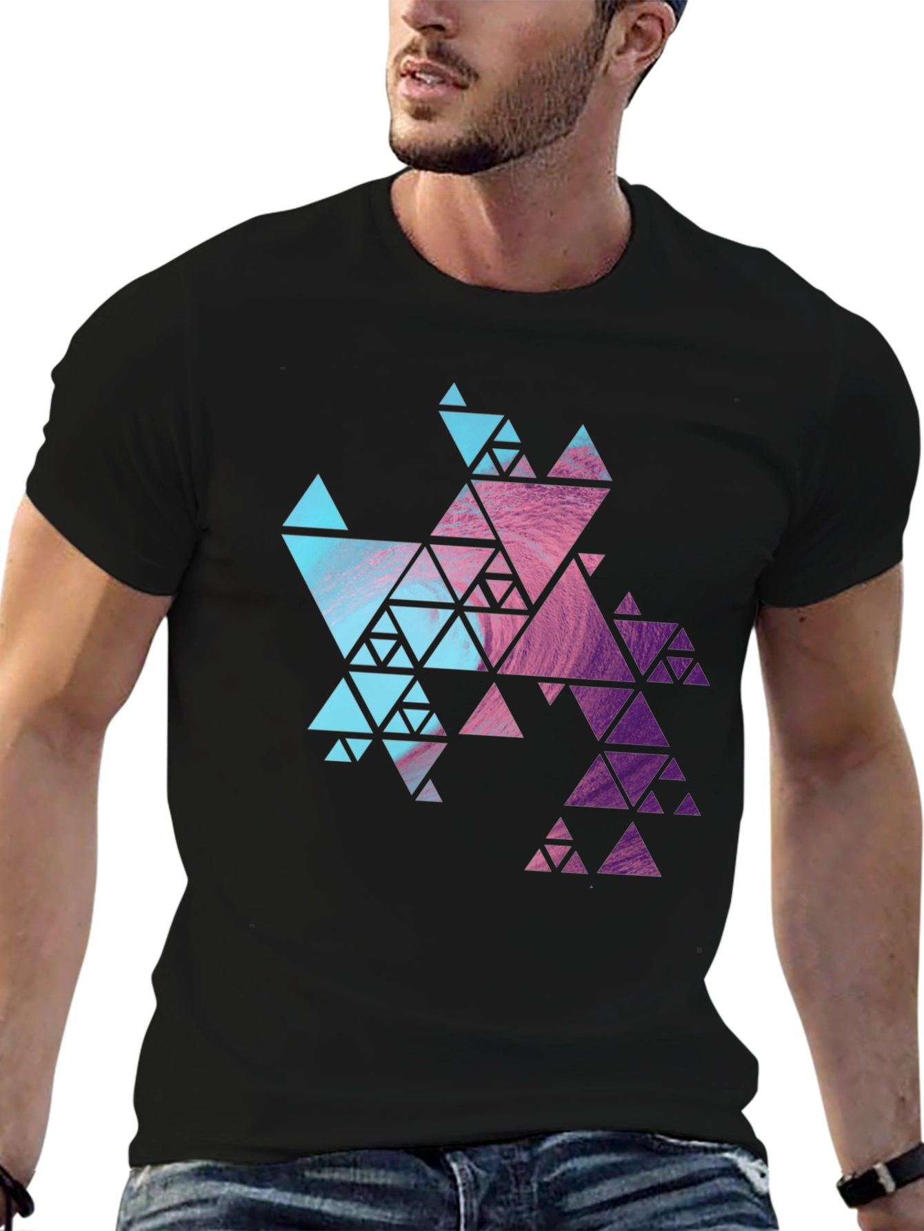 Geometric Fractal Triangle T-Shirt - Modern Design