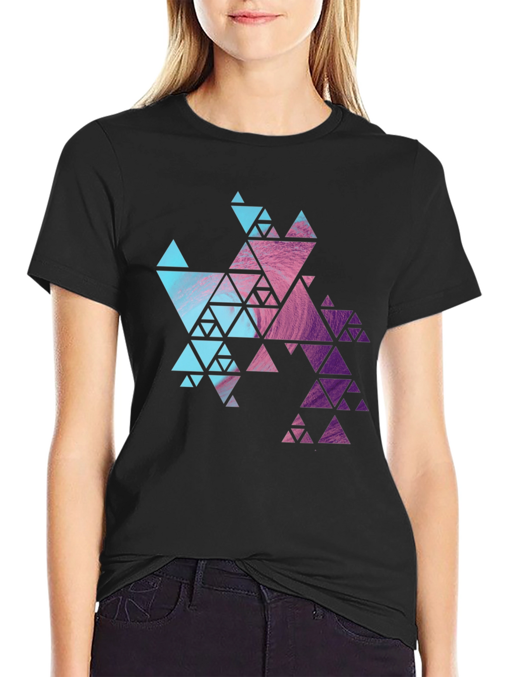 Geometric Fractal Triangle T-Shirt - Modern Design