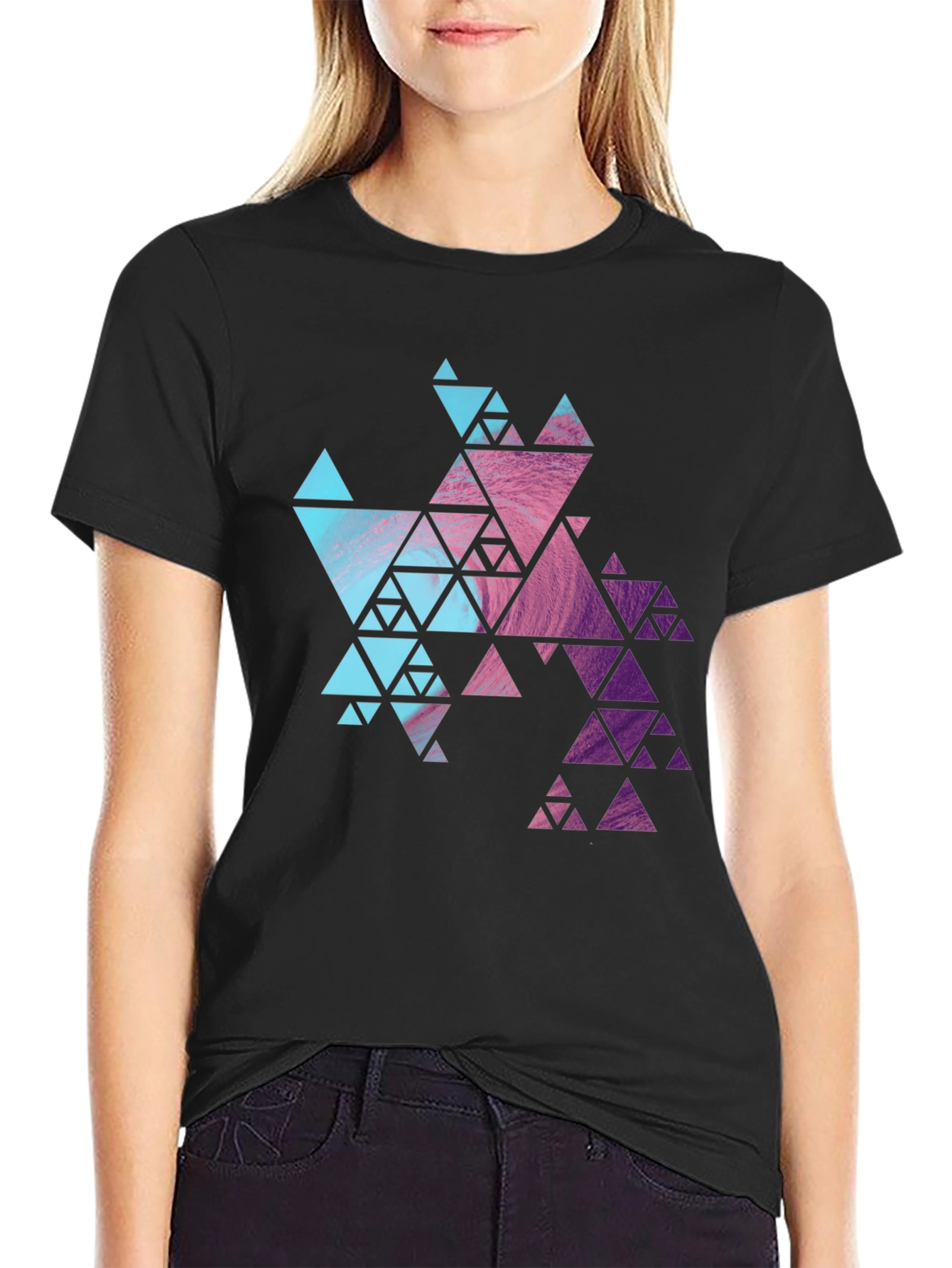 Geometric Fractal Triangle T-Shirt - Modern Design
