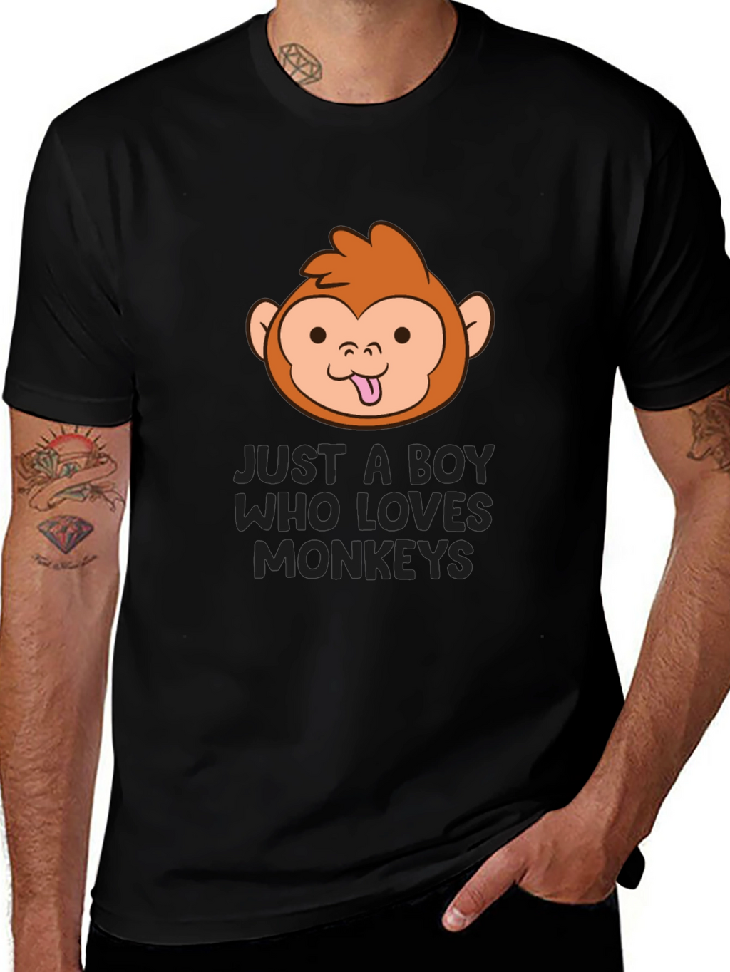 Funny Monkey Lover Boys Black T-Shirt