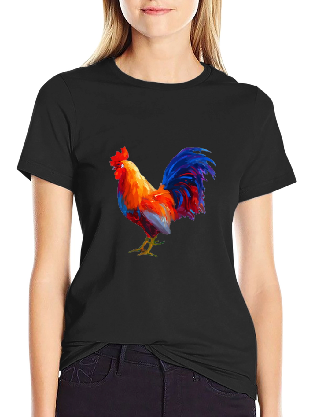Rooster Graphic Tee - Black Cotton T-Shirt