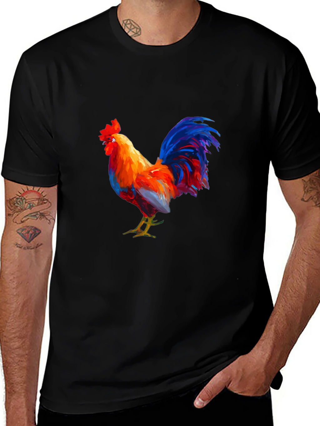 Rooster Graphic Tee - Black Cotton T-Shirt