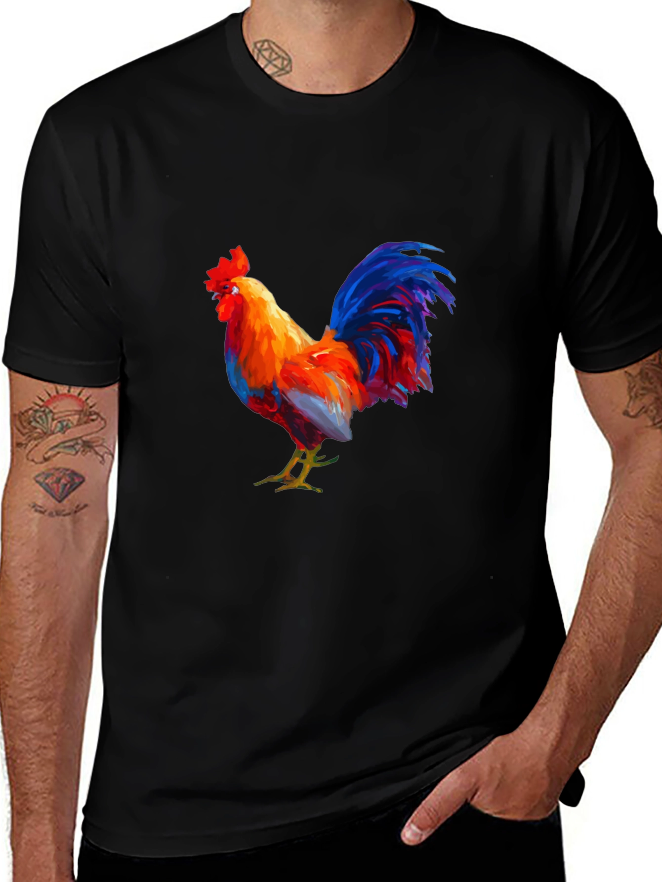 Rooster Graphic Tee - Black Cotton T-Shirt