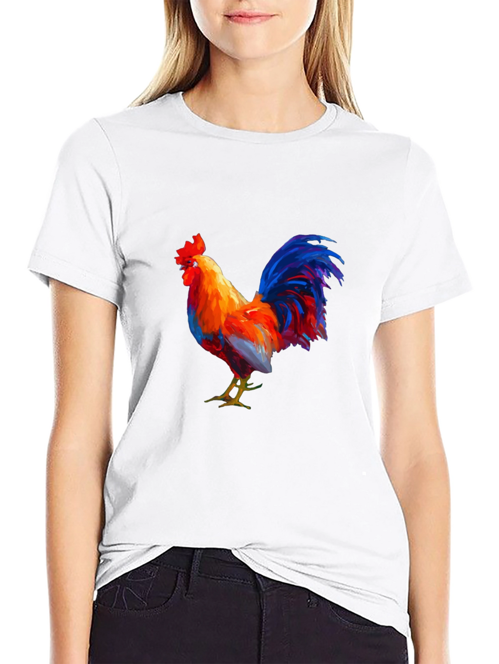 Rooster Graphic Tee - Black Cotton T-Shirt