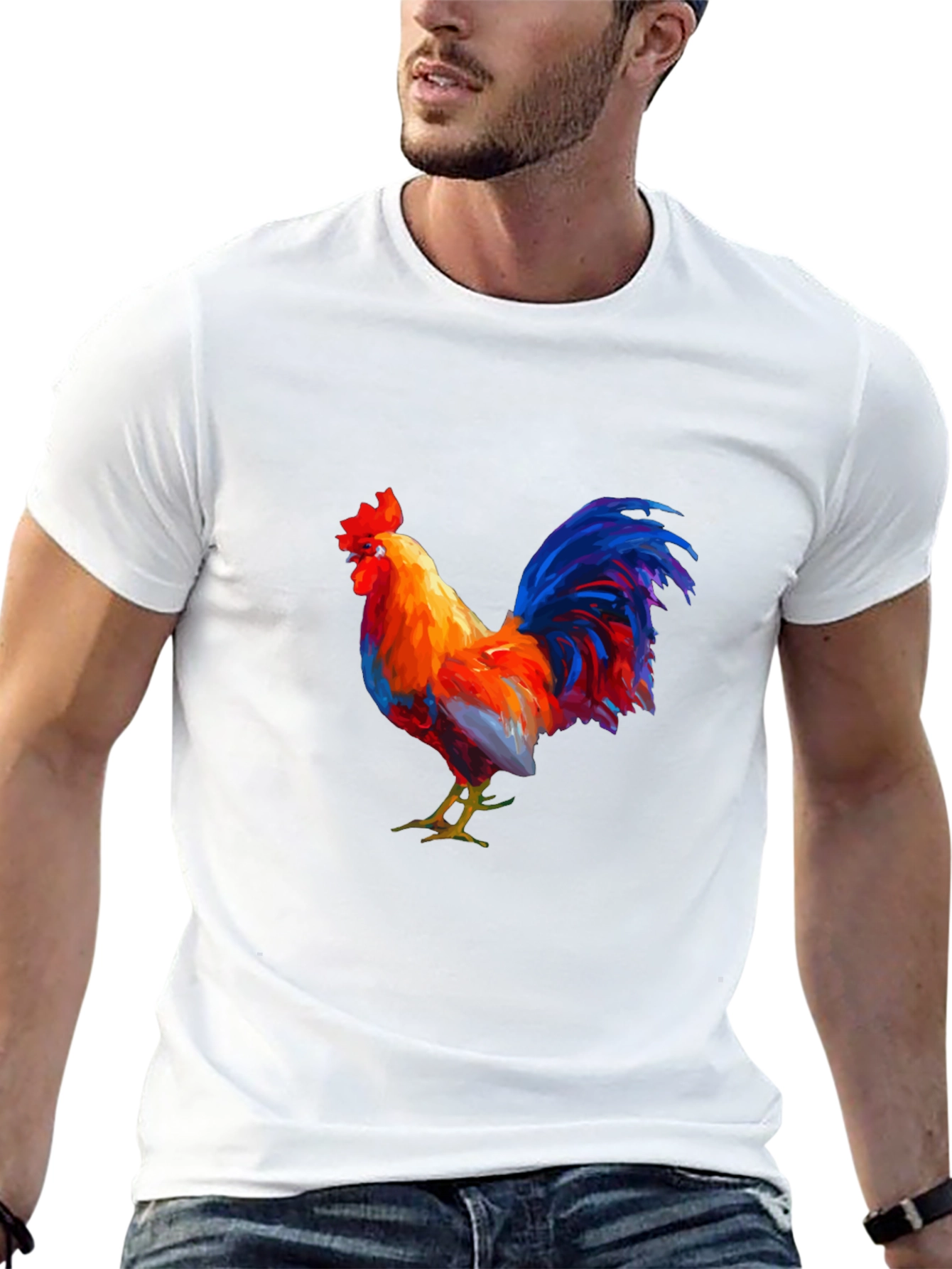 Rooster Graphic Tee - Black Cotton T-Shirt
