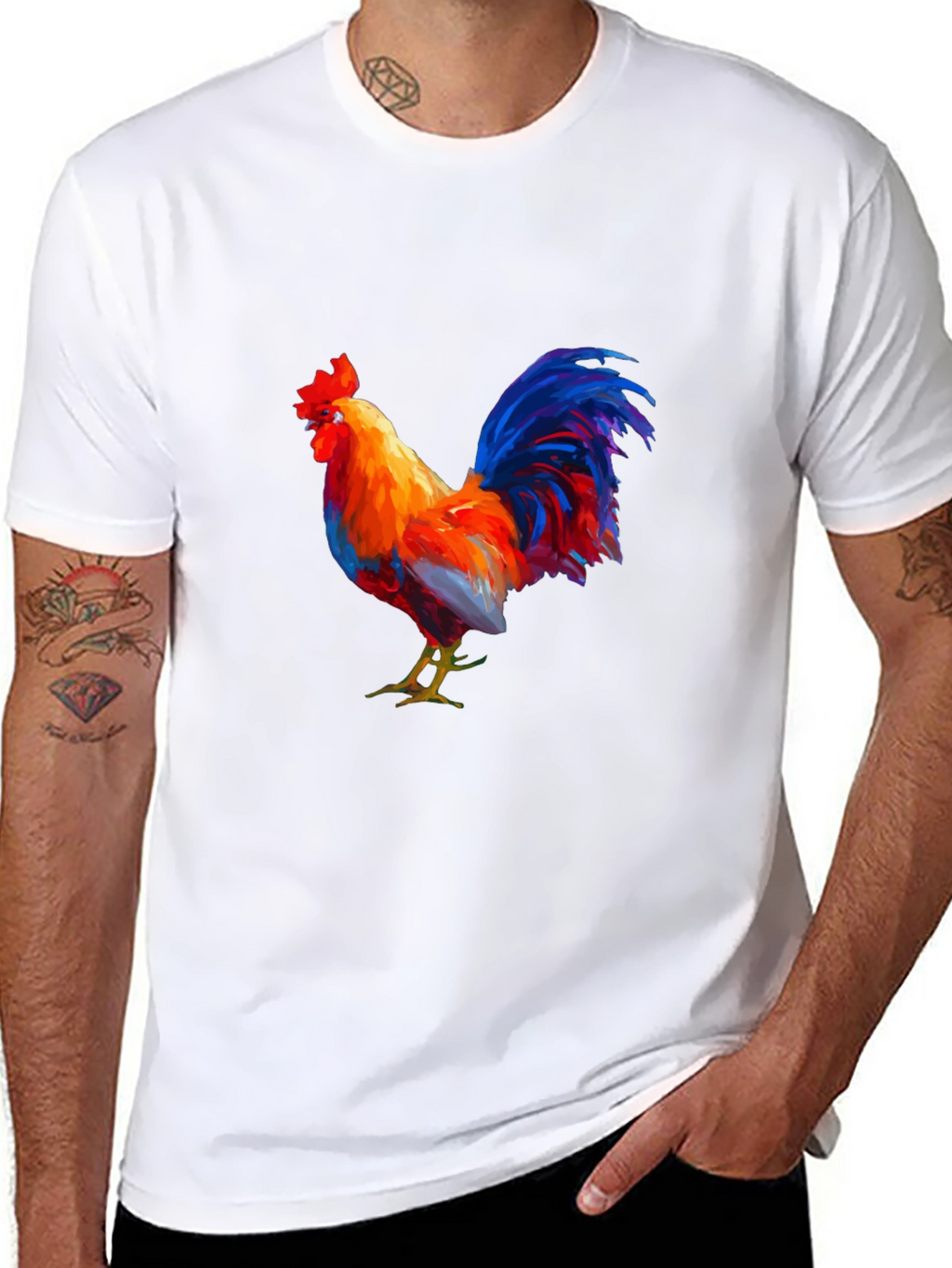 Rooster Graphic Tee - Black Cotton T-Shirt