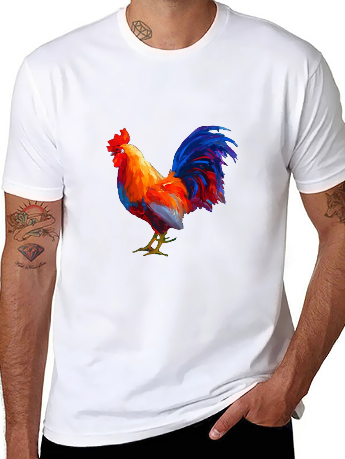 Rooster Graphic Tee - Black Cotton T-Shirt