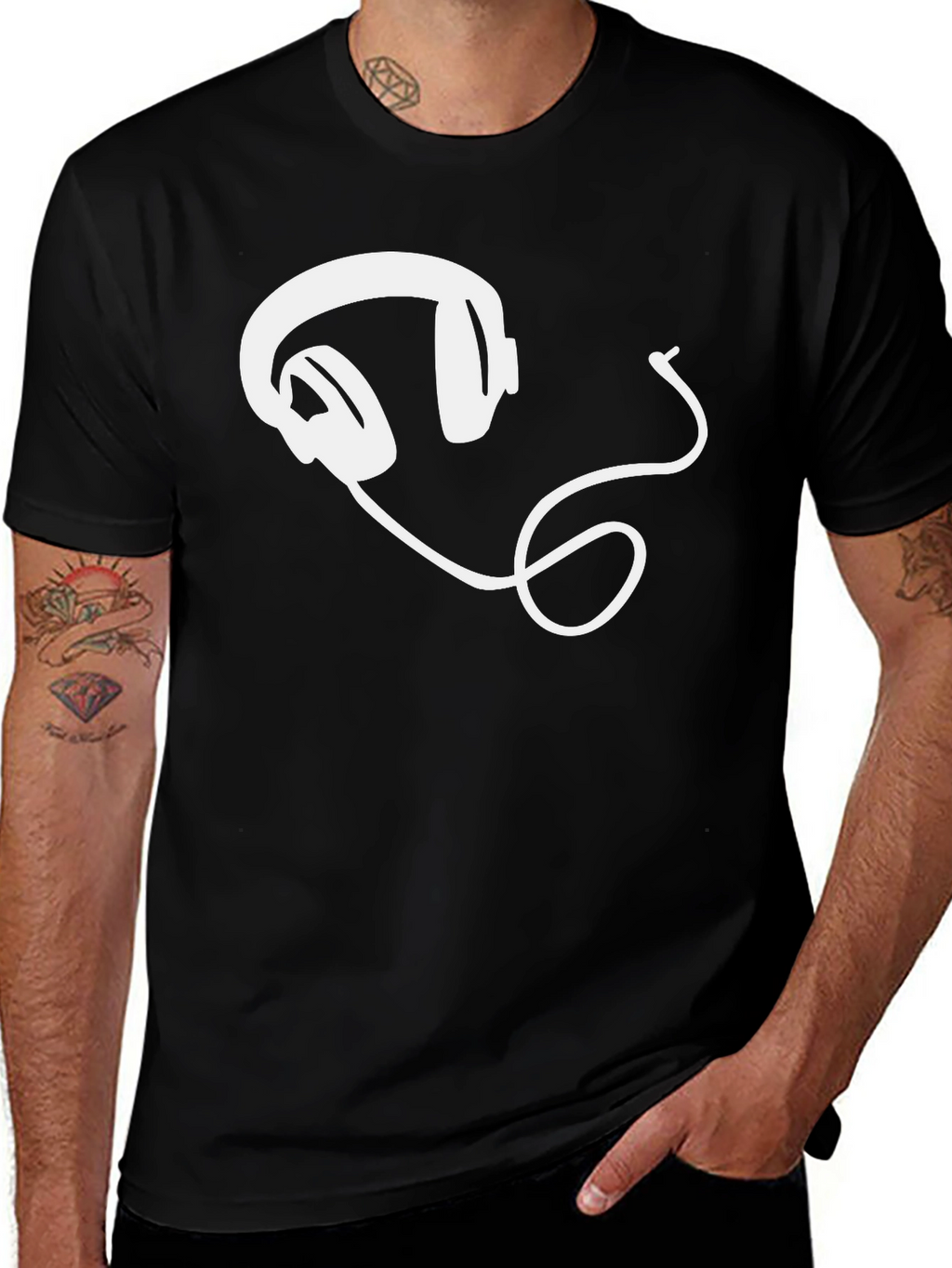 Cool Headphones Graphic Tee - Black