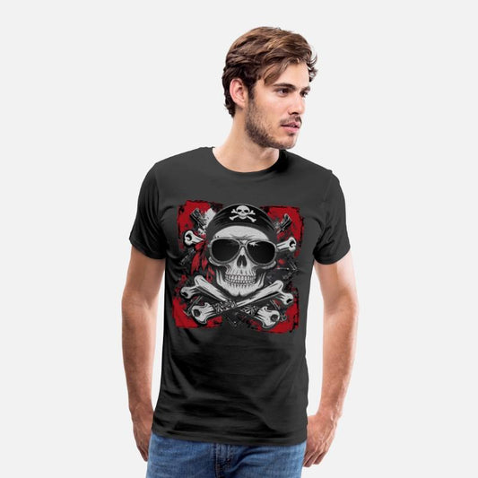 Skull Biker Pirate T-Shirt – Cool Skeleton bandana