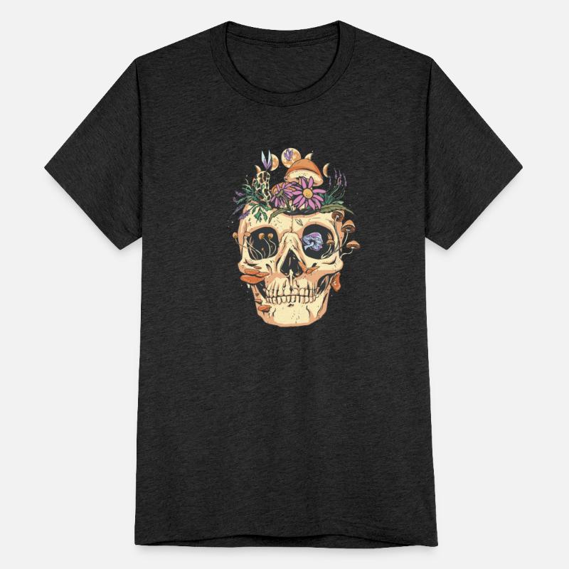 Skull with flowers & mushrooms
