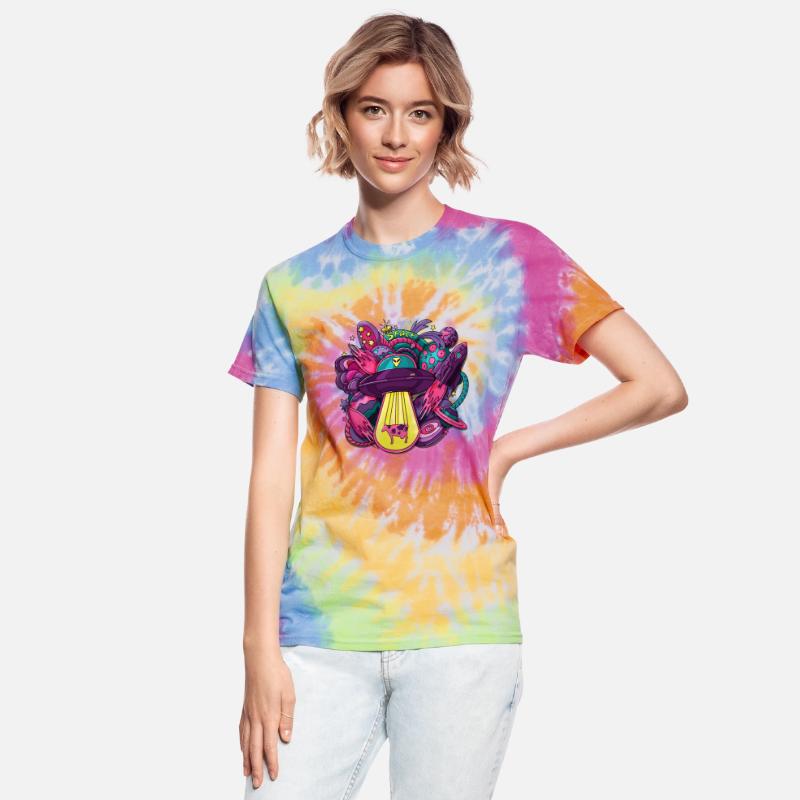 Space with alien saucer rocket planets stars