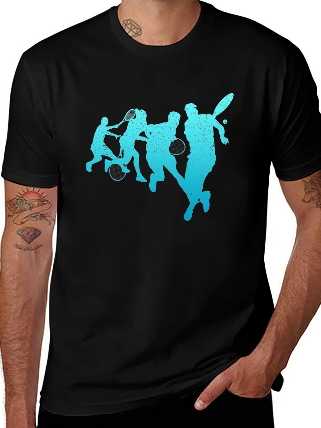 Mens Black Tennis Player Graphic T-Shirt