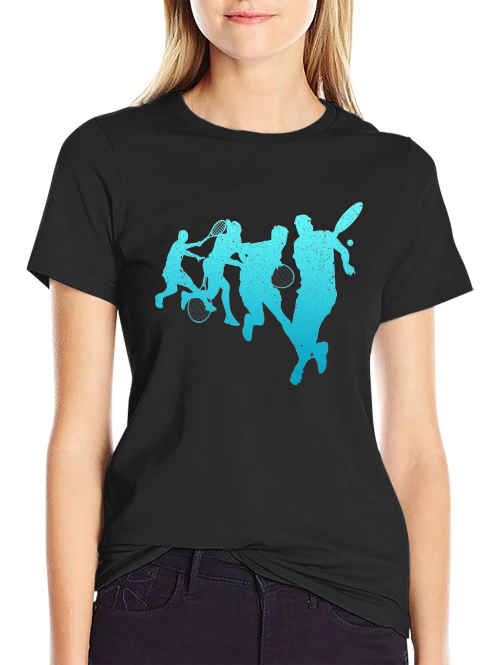 Mens Black Tennis Player Graphic T-Shirt