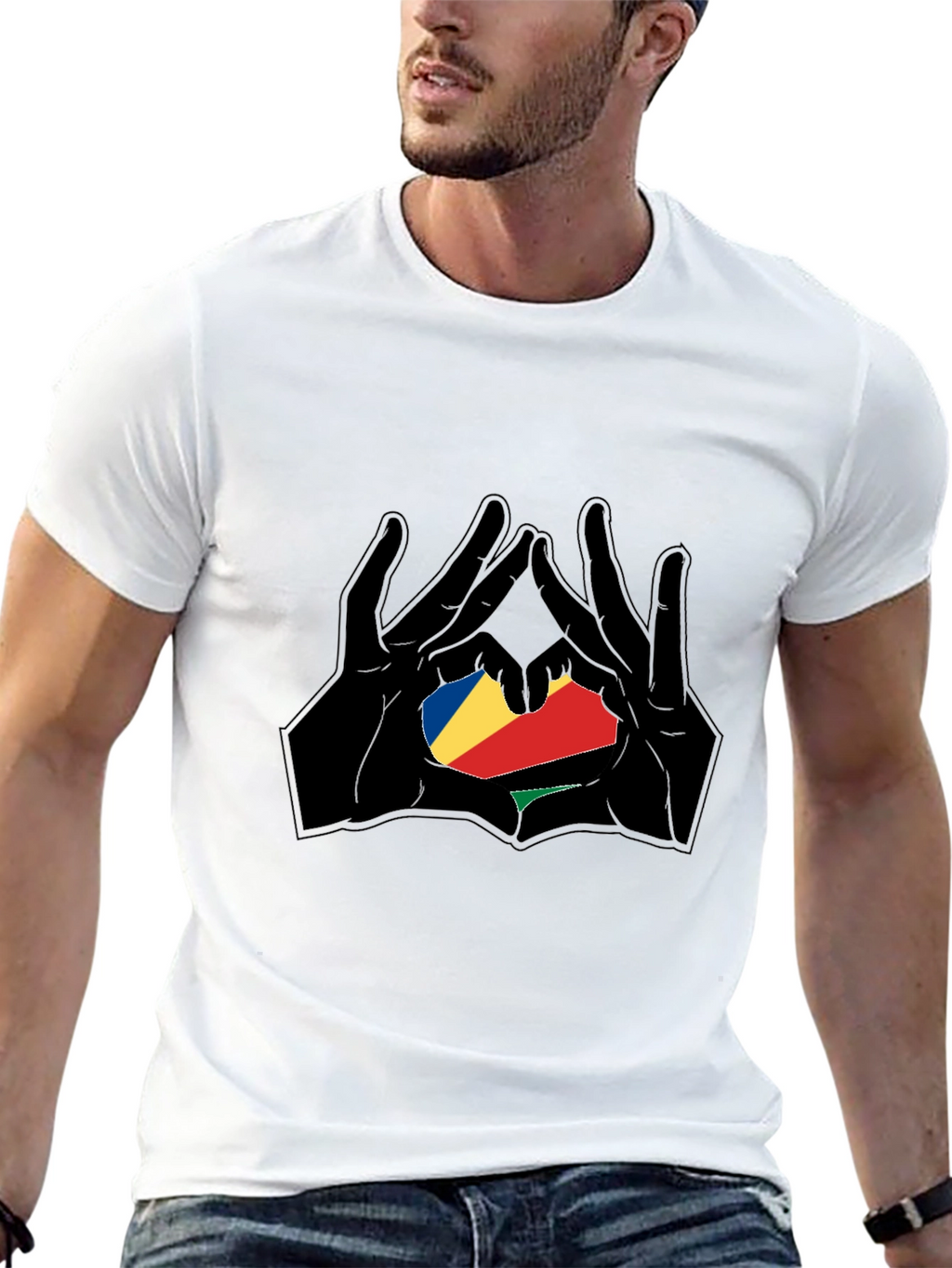 Seychelles Flag Heart Hands T-Shirt