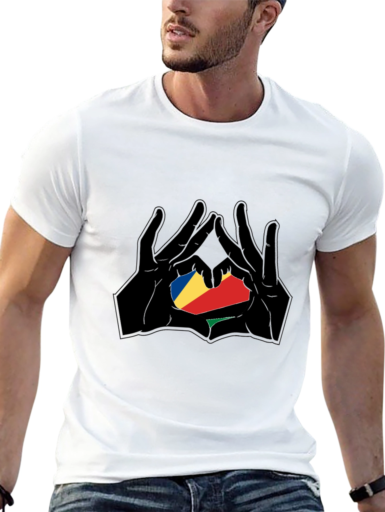 Seychelles Flag Heart Hands T-Shirt