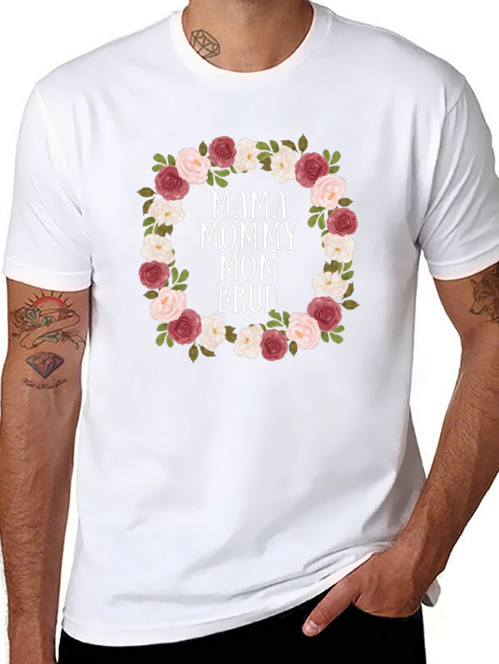 Mama Mommy Mom Bruh Floral Wreath T-Shirt