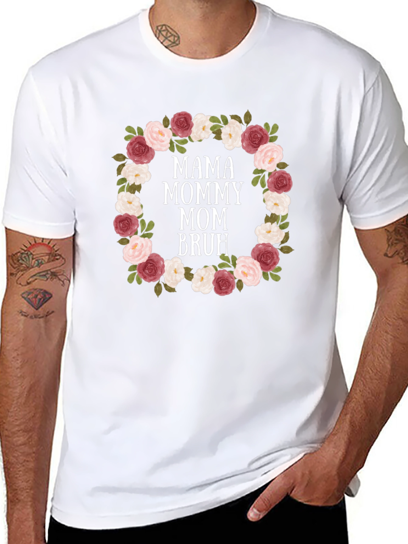 Mama Mommy Mom Bruh Floral Wreath T-Shirt