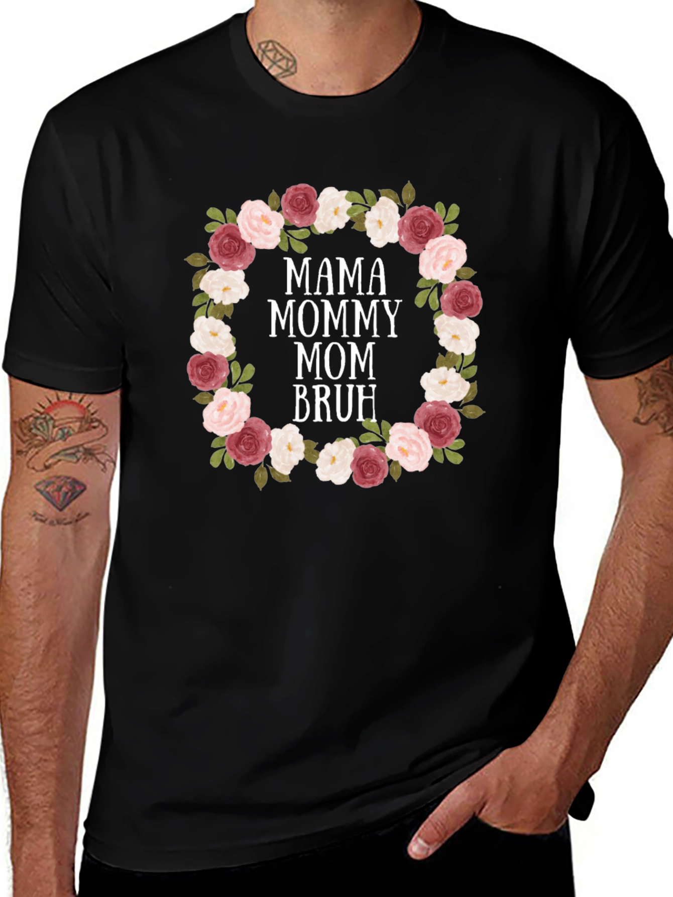Mama Mommy Mom Bruh Floral Wreath T-Shirt