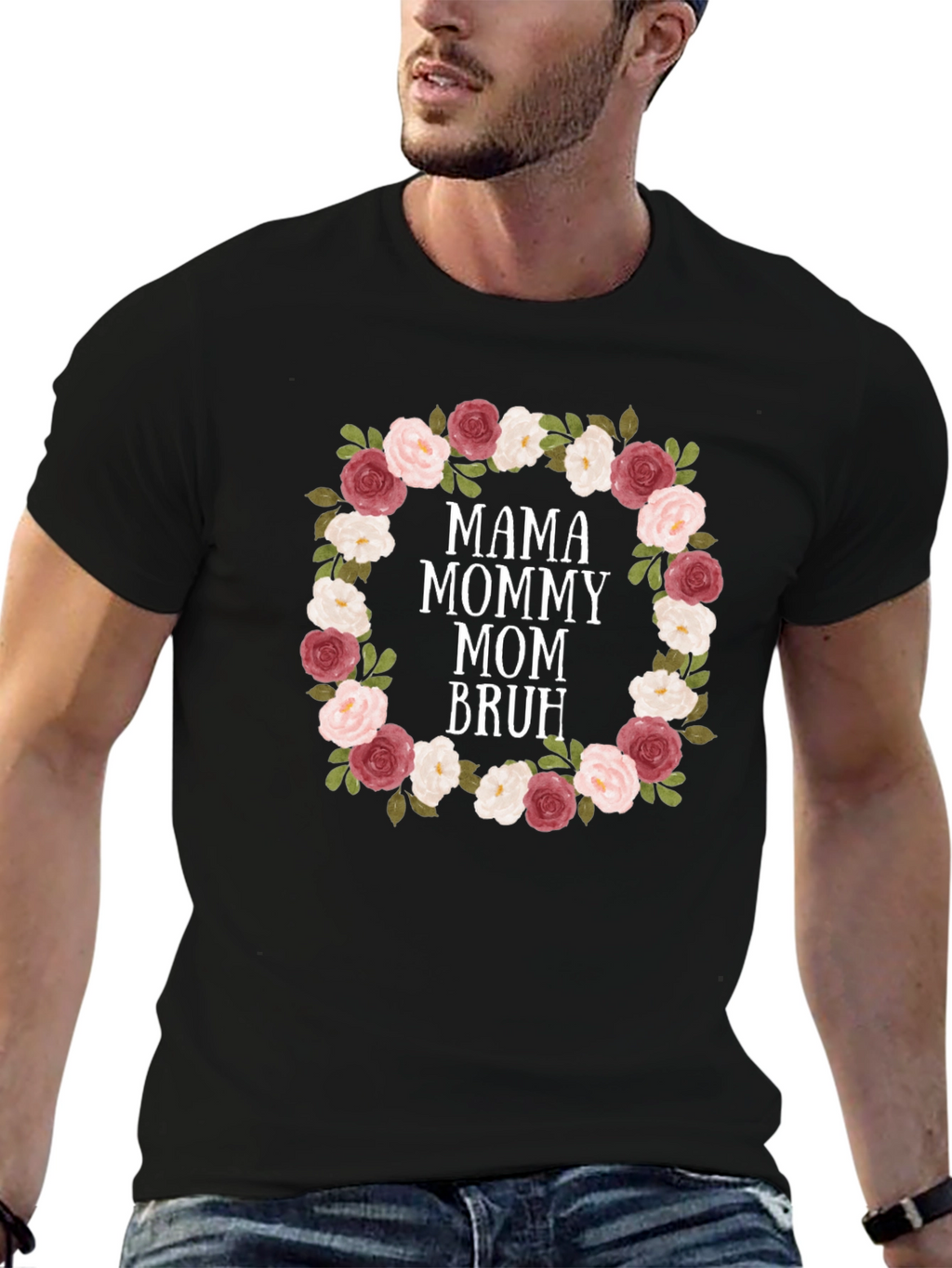 Mama Mommy Mom Bruh Floral Wreath T-Shirt