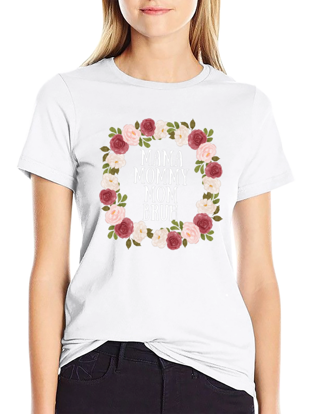 Mama Mommy Mom Bruh Floral Wreath T-Shirt