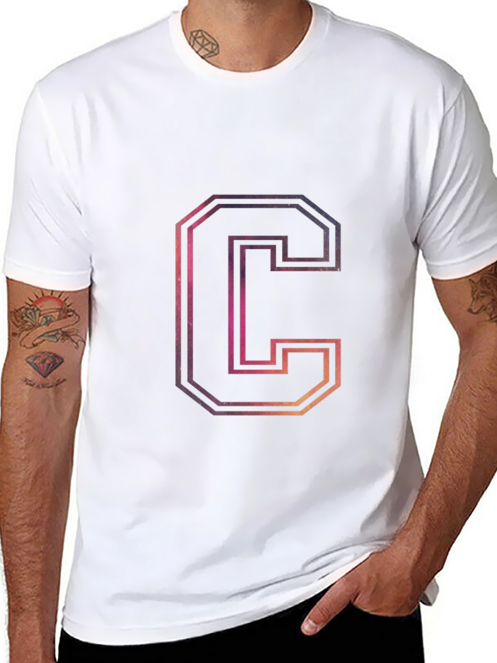 Letter C Galaxy Graphic Black T-Shirt