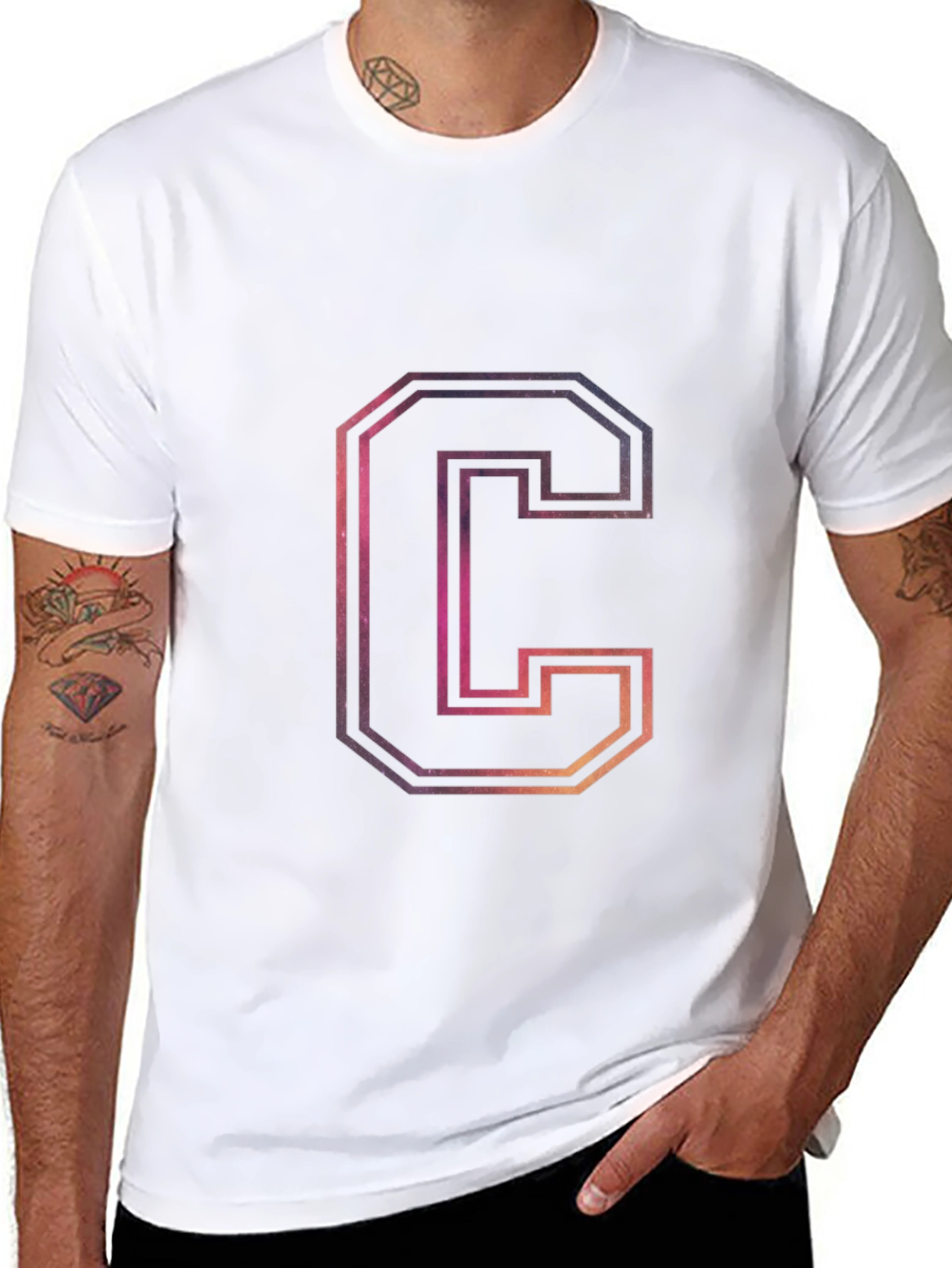 Letter C Galaxy Graphic Black T-Shirt
