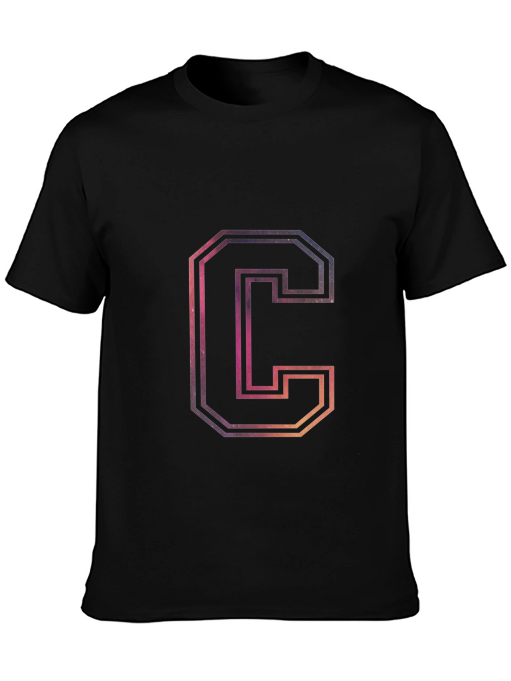 Letter C Galaxy Graphic Black T-Shirt