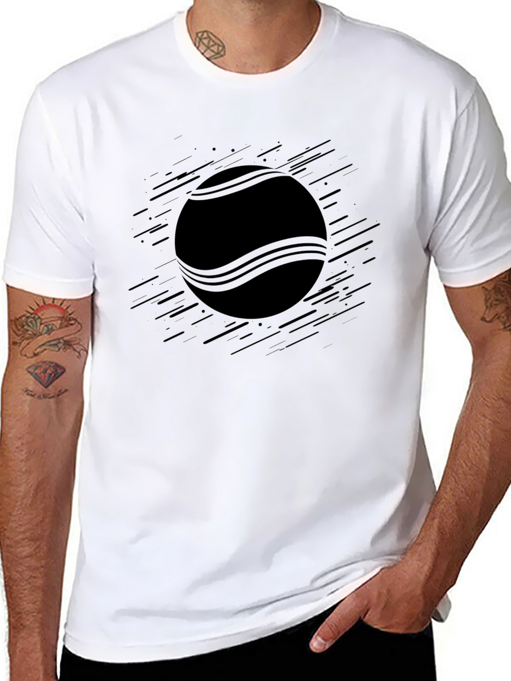Mens Black Graphic Tee - Tennis Ball Design