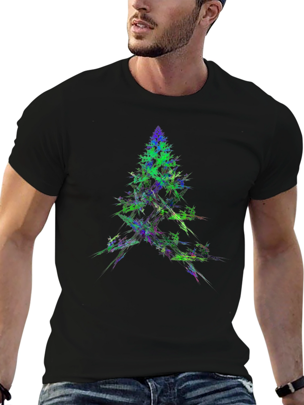 Abstract Christmas Tree Graphic Black T-Shirt