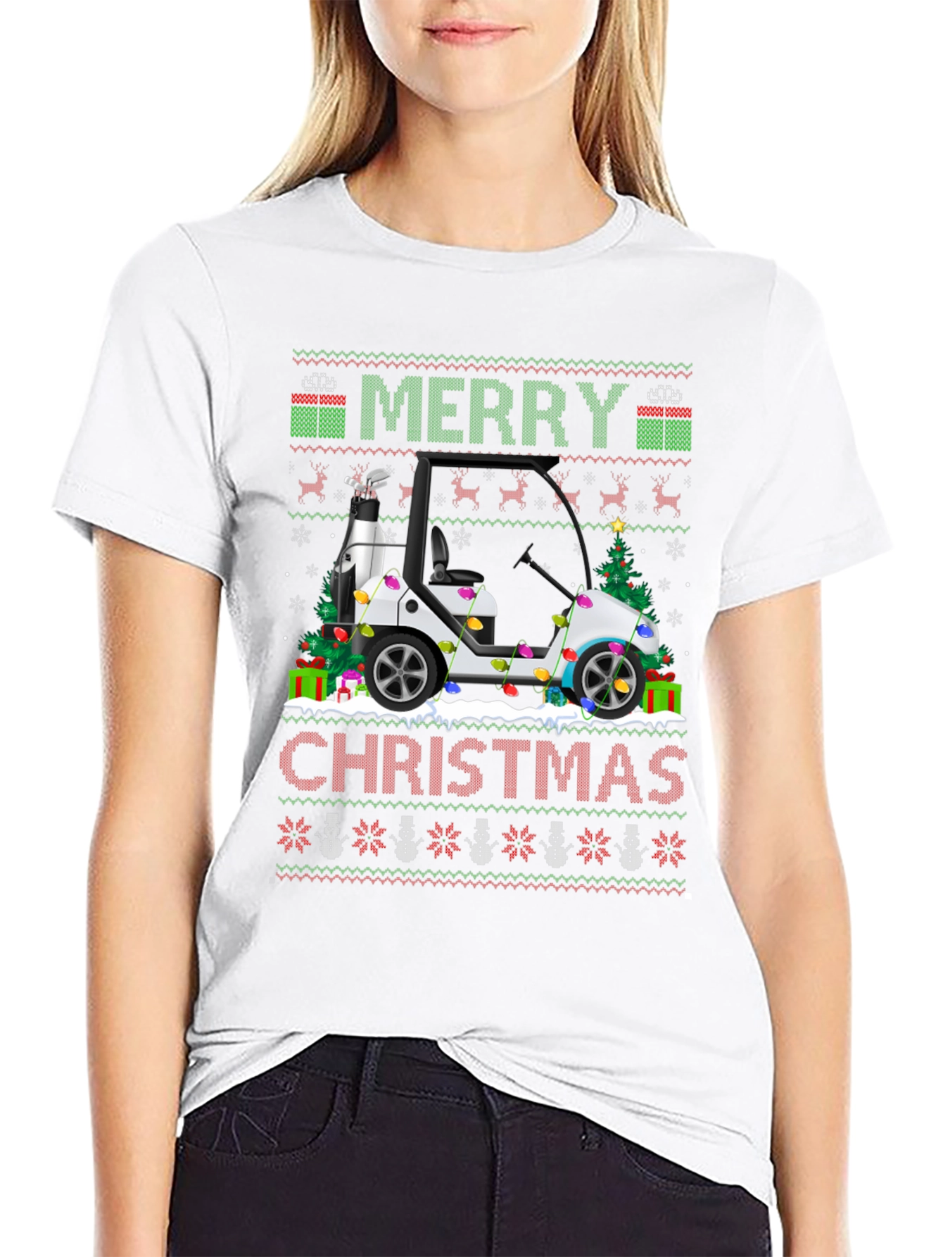 Merry Christmas Golf Cart Ugly Sweater T-Shirt