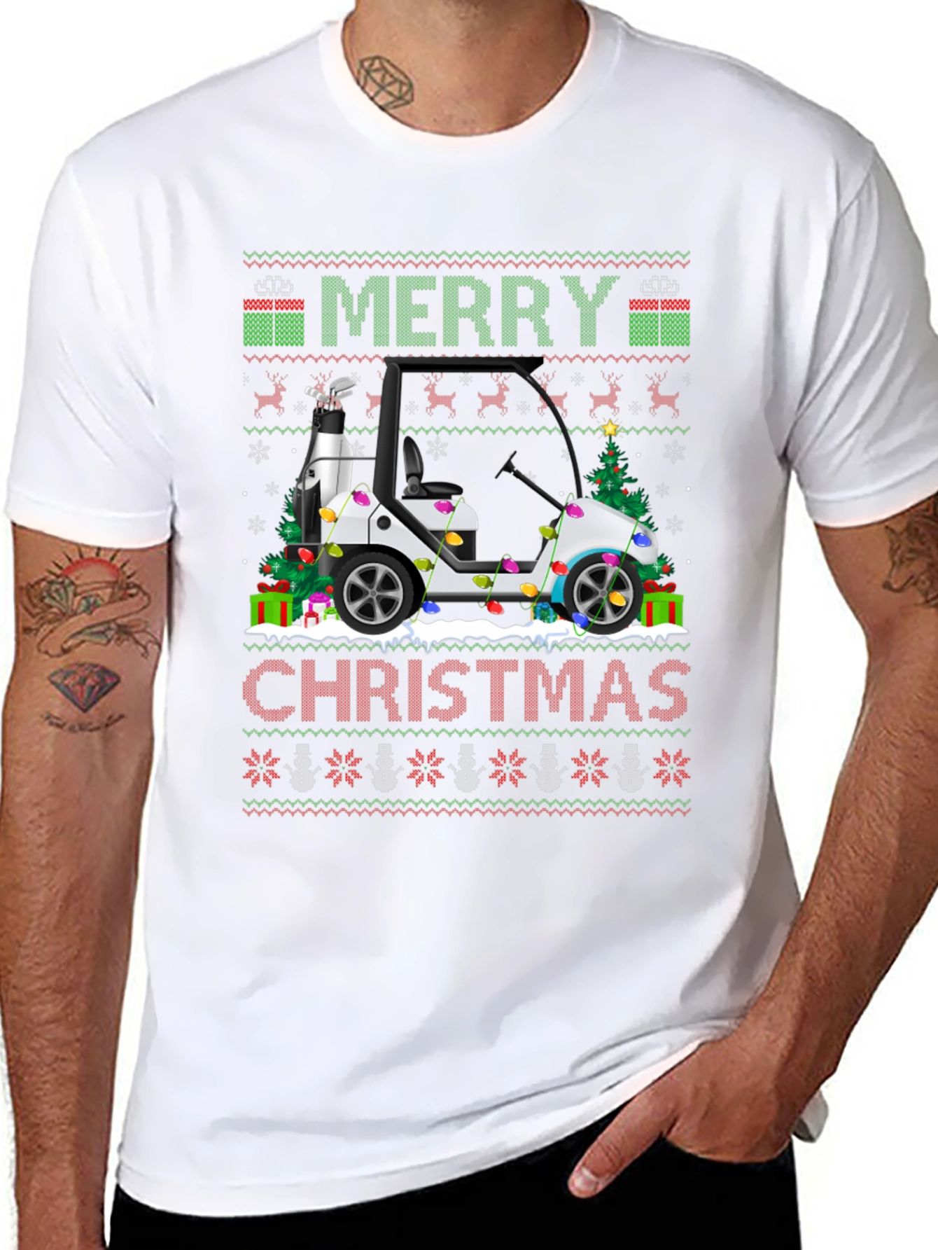 Merry Christmas Golf Cart Ugly Sweater T-Shirt