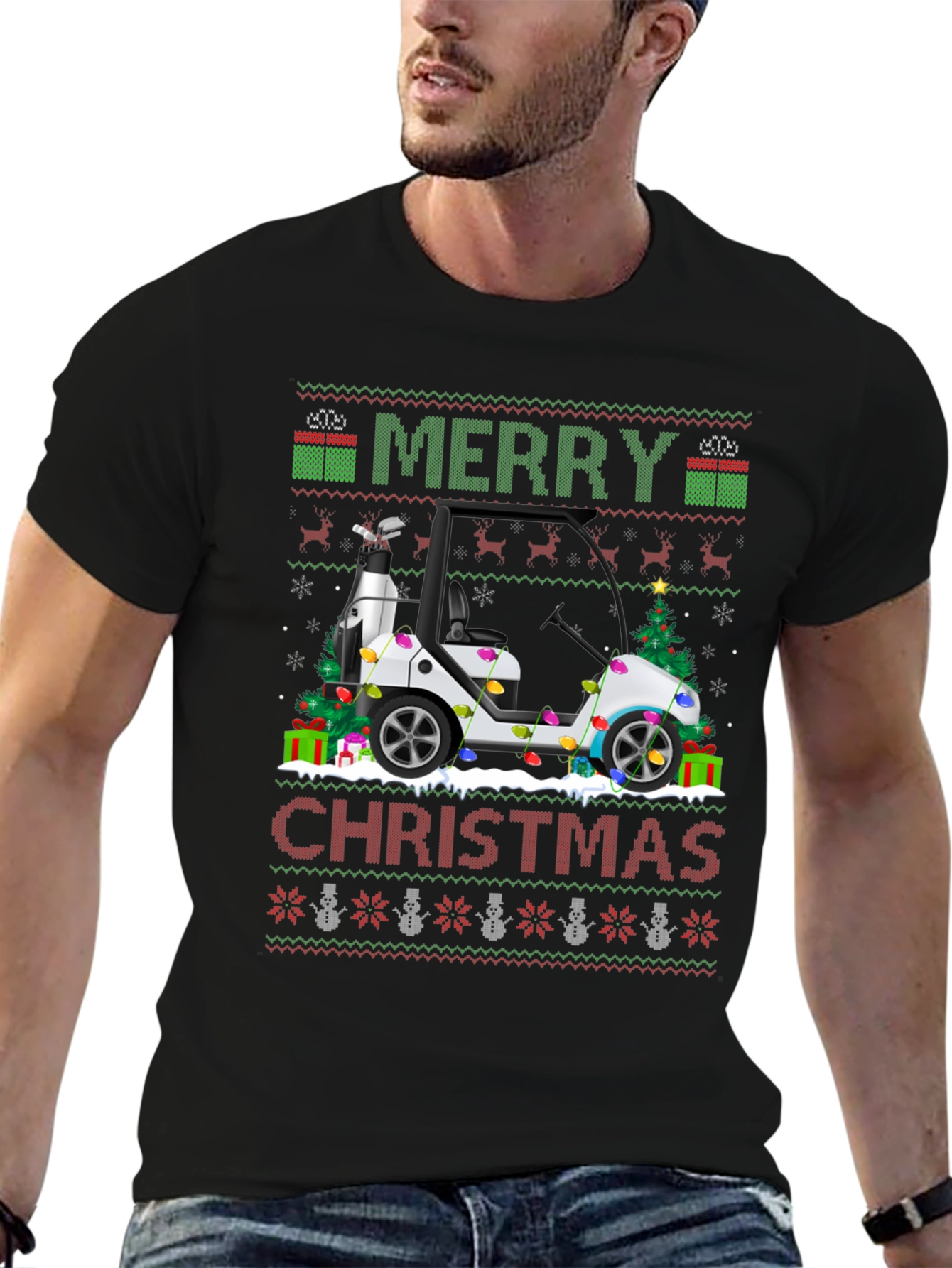 Merry Christmas Golf Cart Ugly Sweater T-Shirt