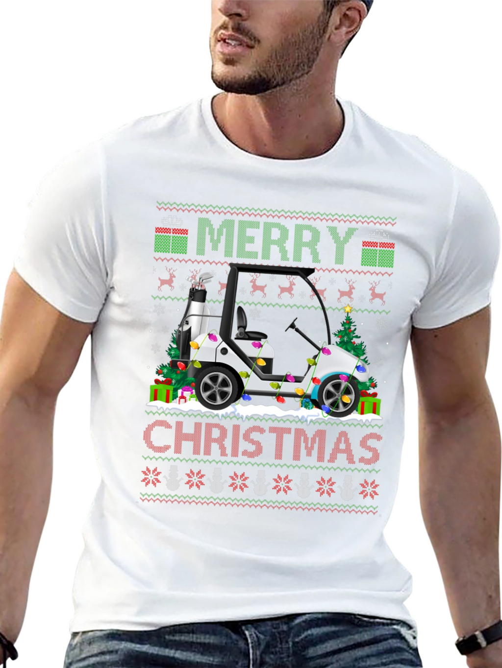 Merry Christmas Golf Cart Ugly Sweater T-Shirt