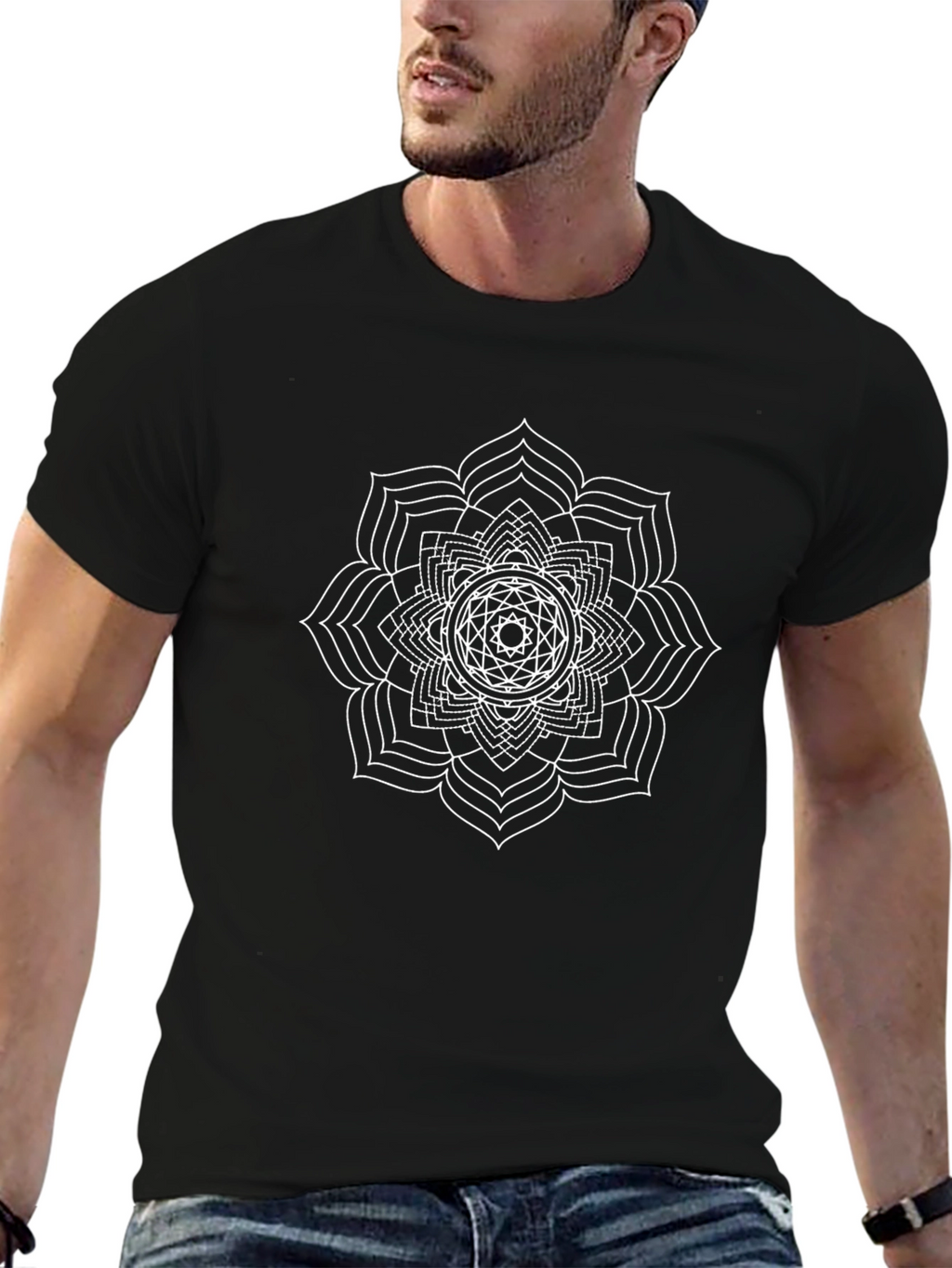 Geometric Mandala Graphic Tee - Black