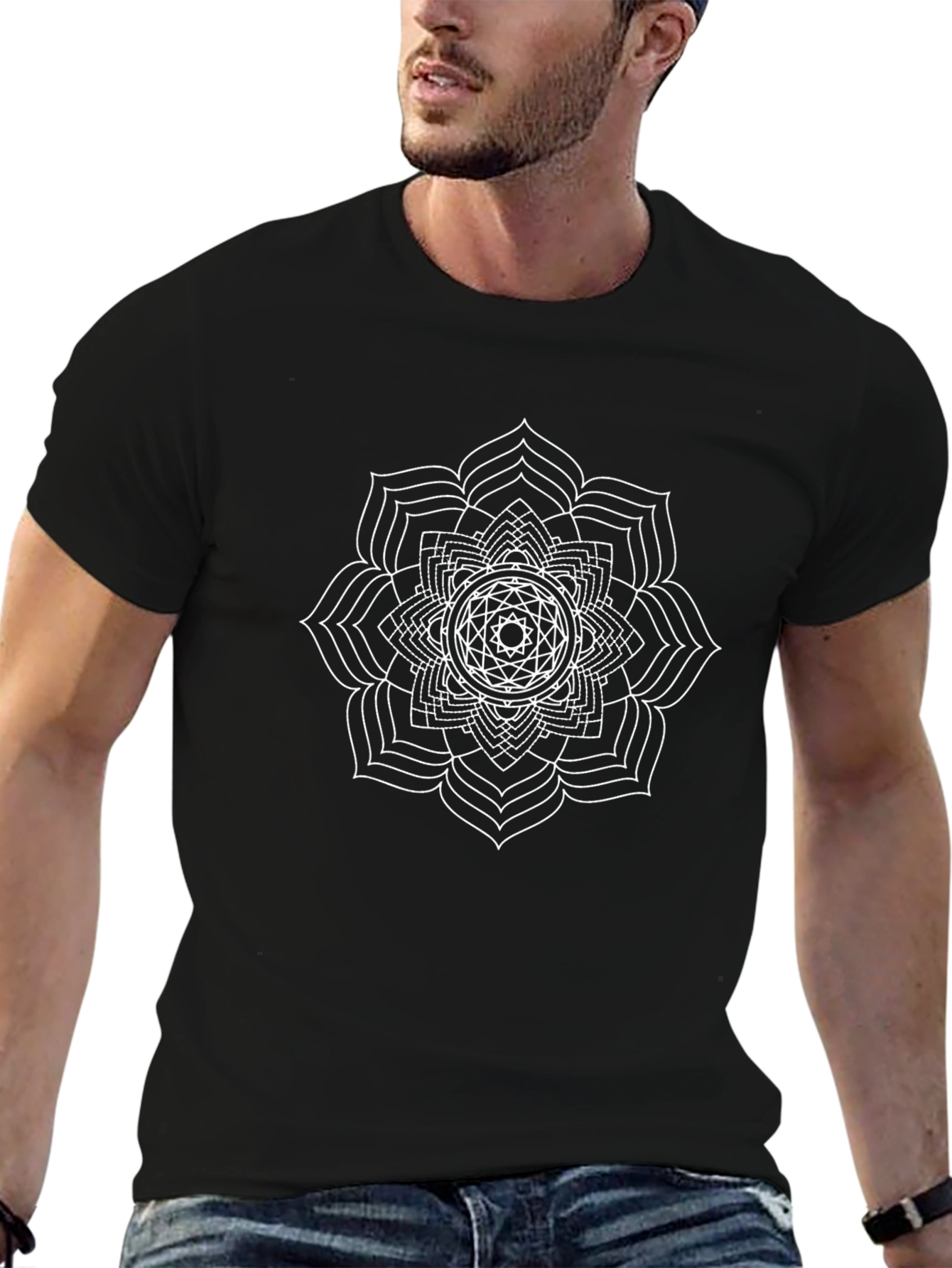Geometric Mandala Graphic Tee - Black