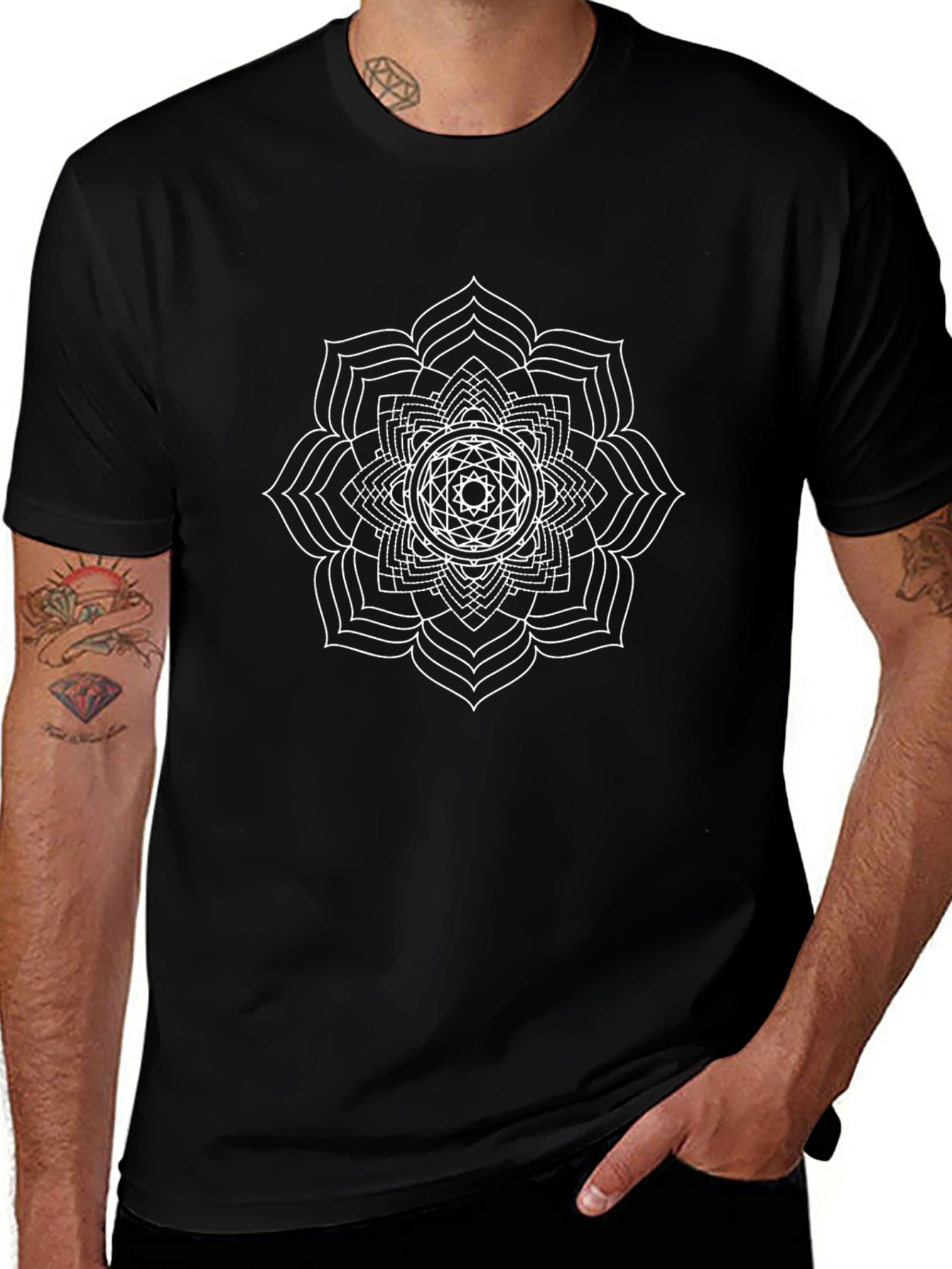 Geometric Mandala Graphic Tee - Black