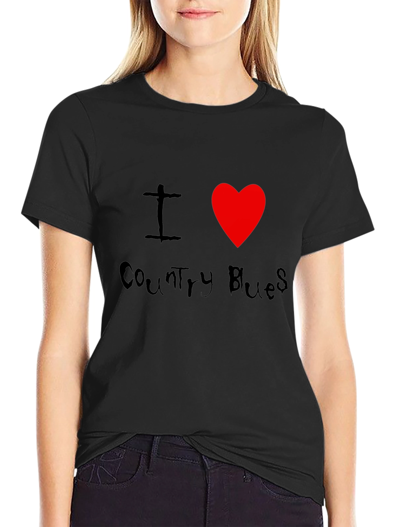 I Heart Country Blues Black T-Shirt