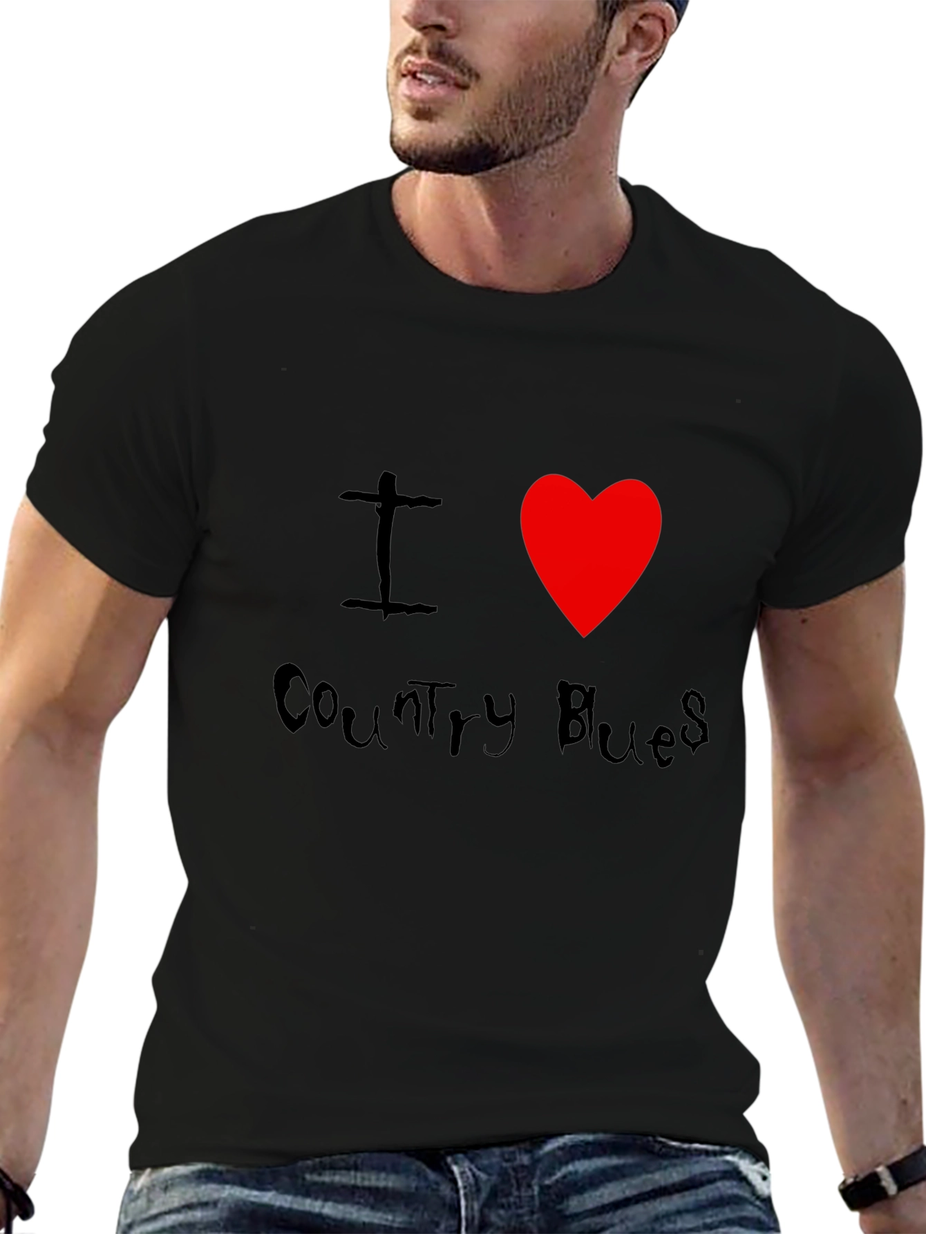 I Heart Country Blues Black T-Shirt