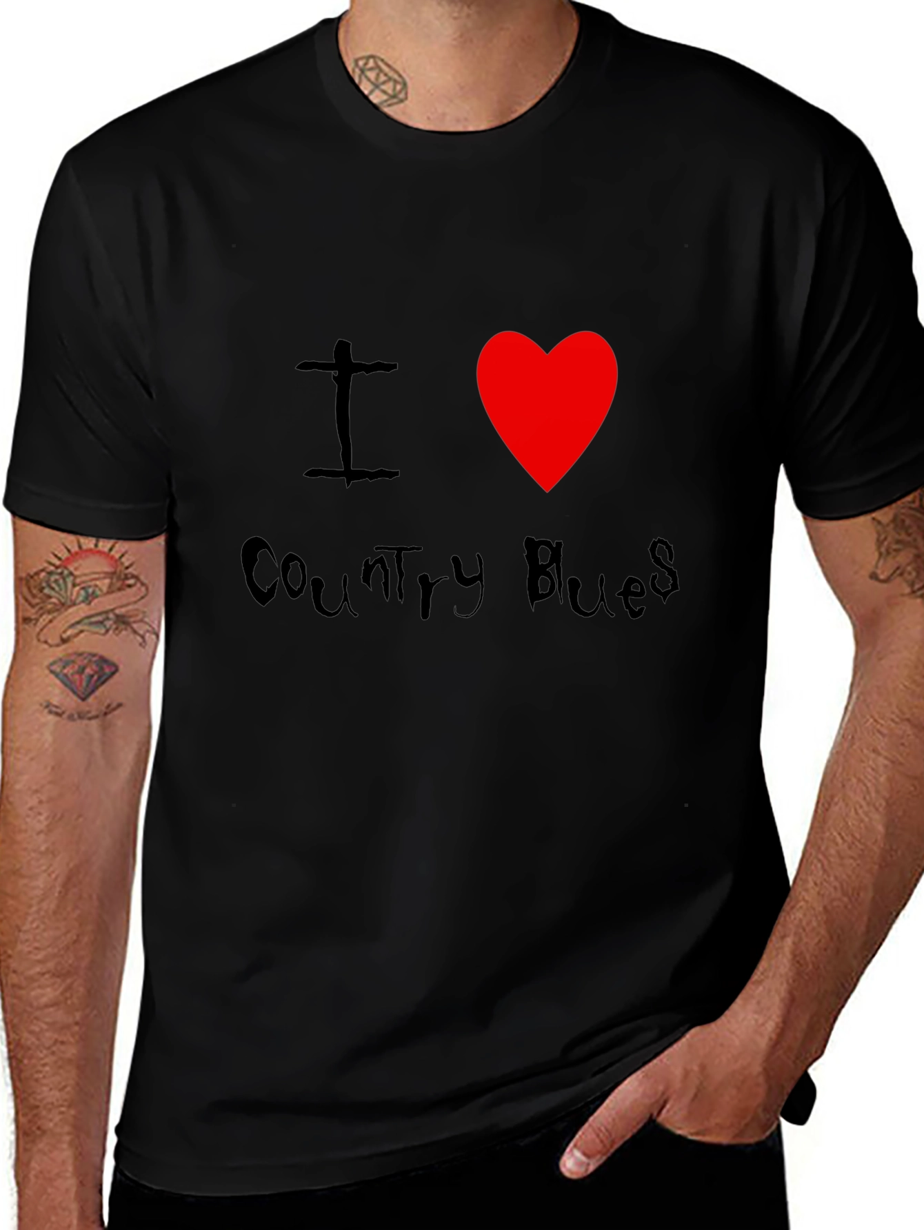 I Heart Country Blues Black T-Shirt