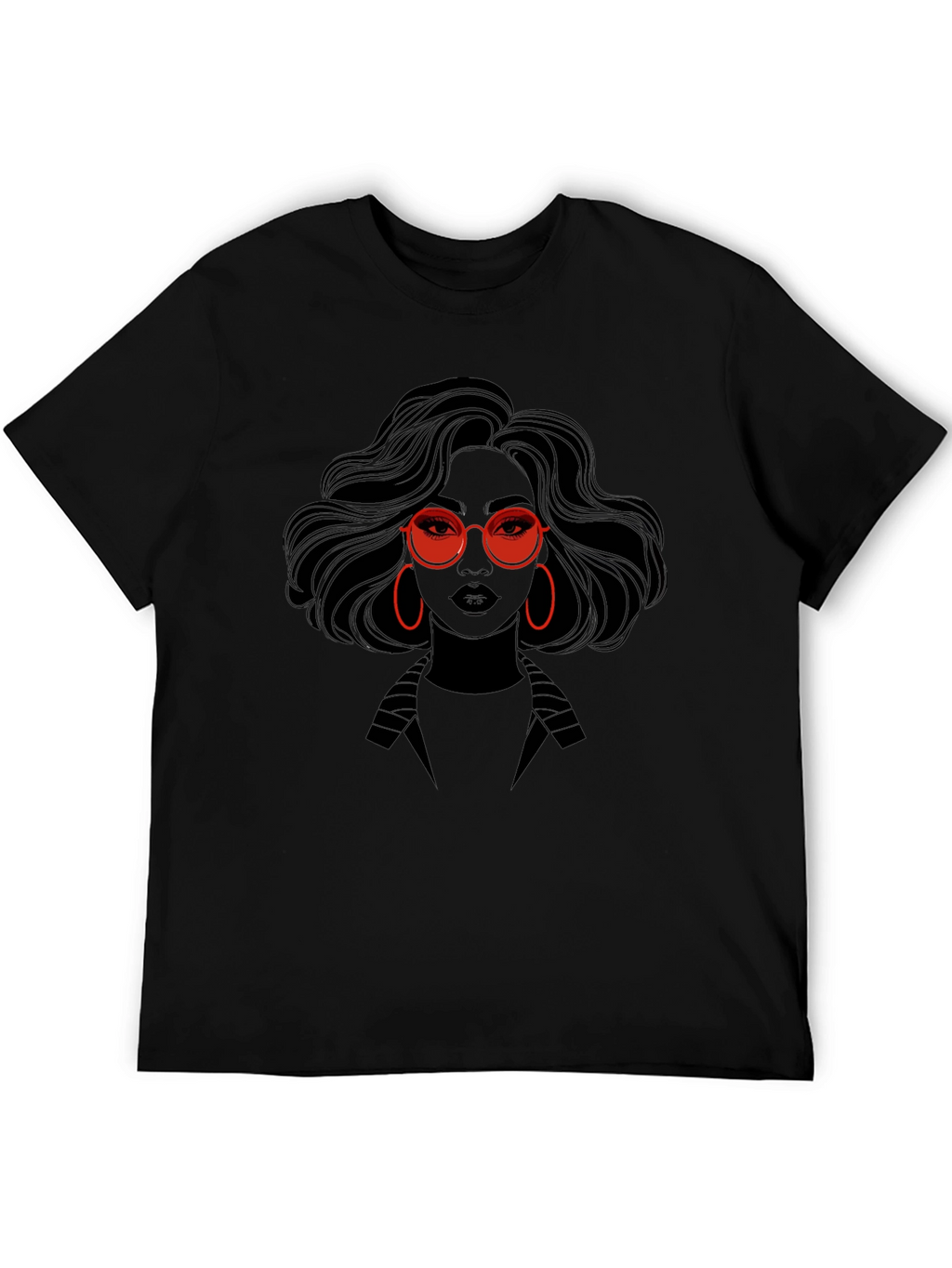 Stylish Graphic Print T-Shirt - Woman with Red Glasses